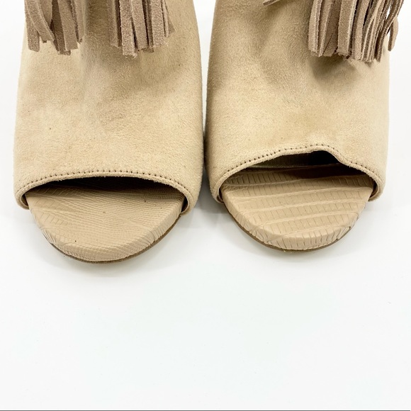 BEBE Benci High Heel Tassel Open Toe Nude Suede Ankle Bootie Size 9 - Picture 12 of 16